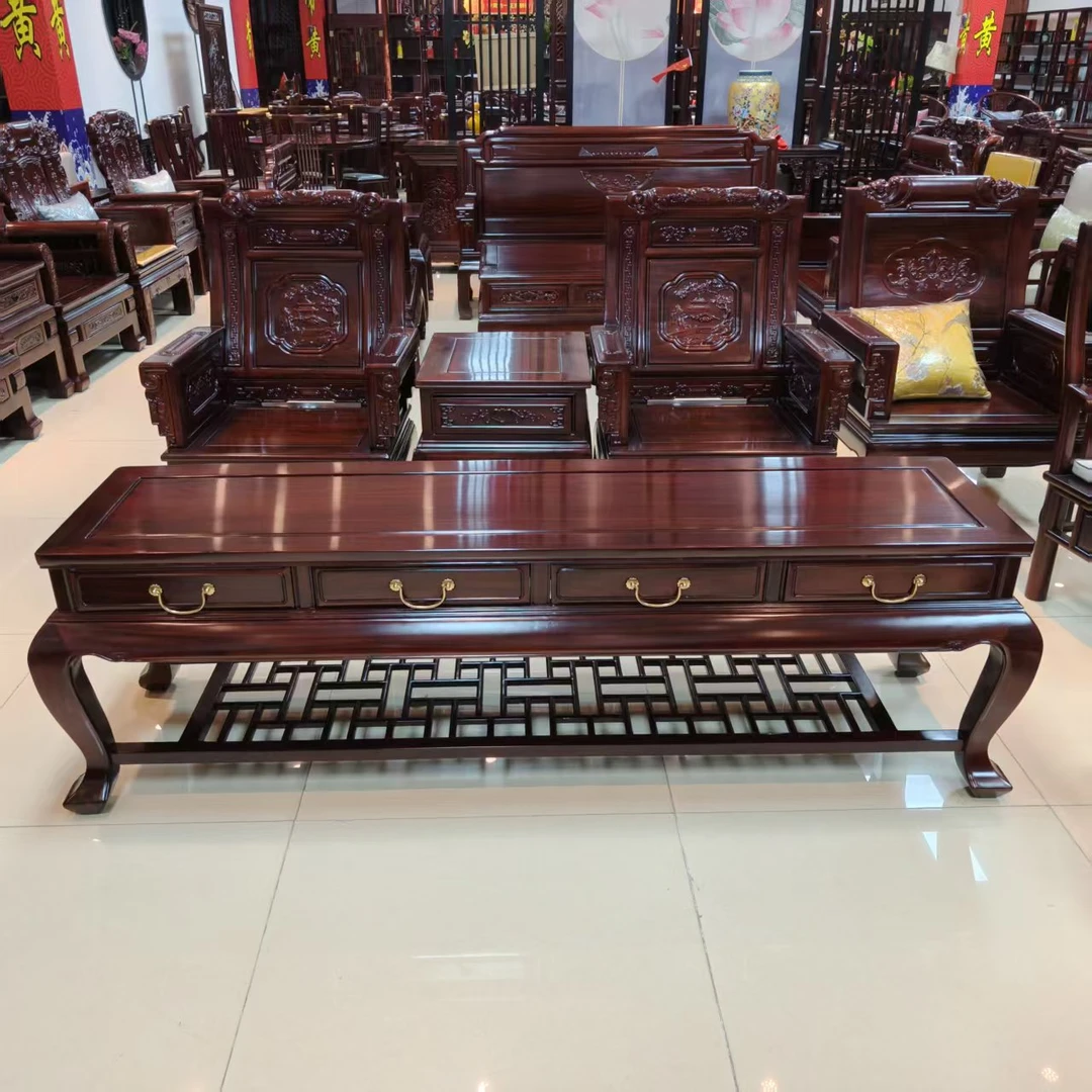 酸枝木 1.98m素面四抽电视柜尺寸：长198宽55高62