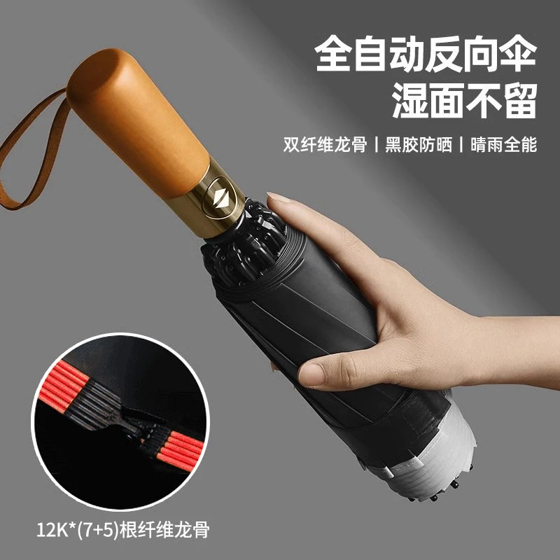 全自动雨伞加大加厚晴雨两用轻奢原木柄商务伞女防晒紫外线太阳伞