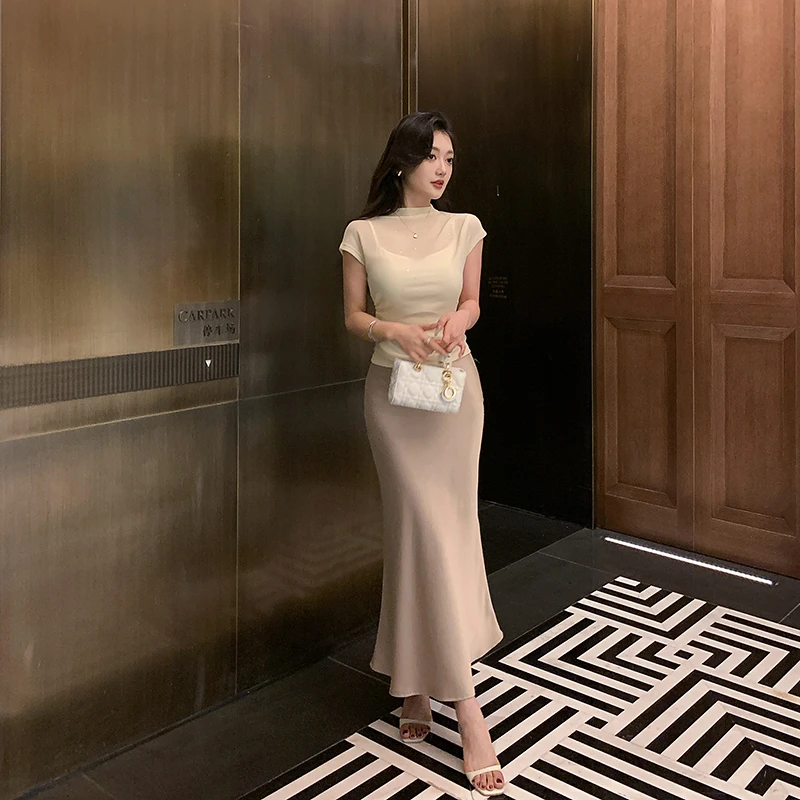 林关关【曼妙身姿】温柔气质缎面鱼尾长裙夏季高级垂感包臀半身裙子