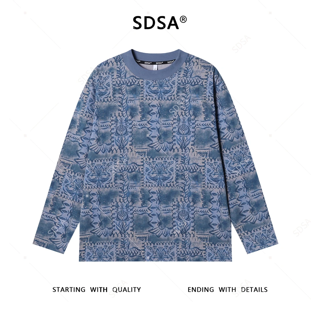 SDSA男士秋冬新款痞帅男装设计师潮流花卉印花圆领长袖T恤百搭