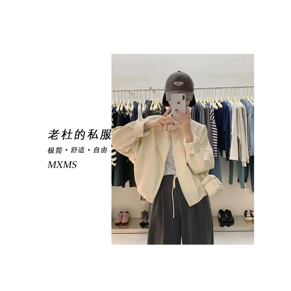 （杜思蒙服饰）Z2516-“酷帅休闲风”春秋韩版休闲抽绳百搭皮衣外套