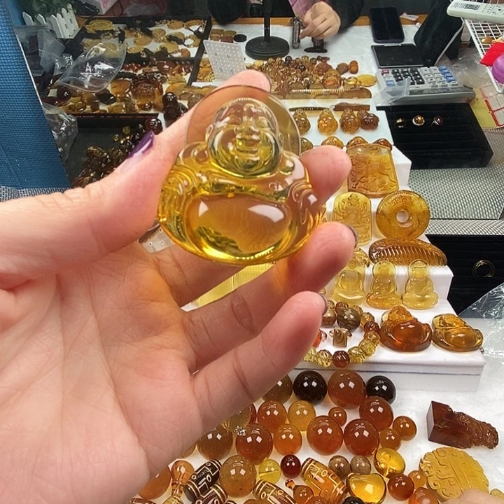 琥珀未镶嵌吊坠(不含链)天然缅甸琥珀金珀净水大肚佛