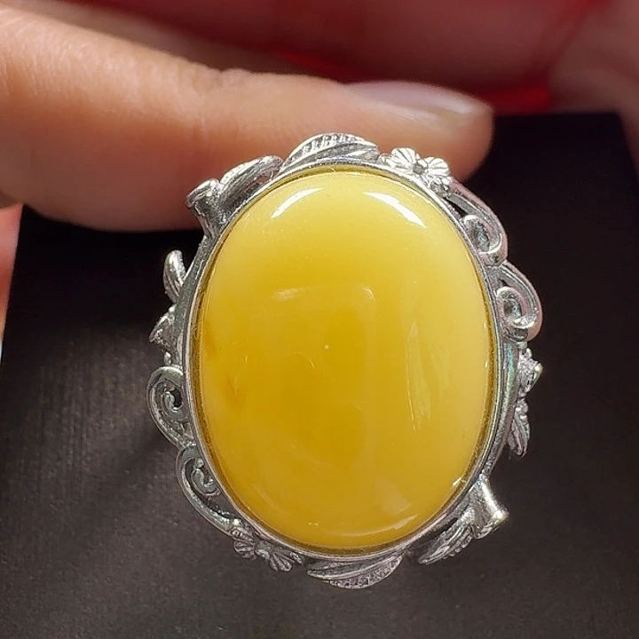 蜜蜡银S925镶嵌戒指戒指