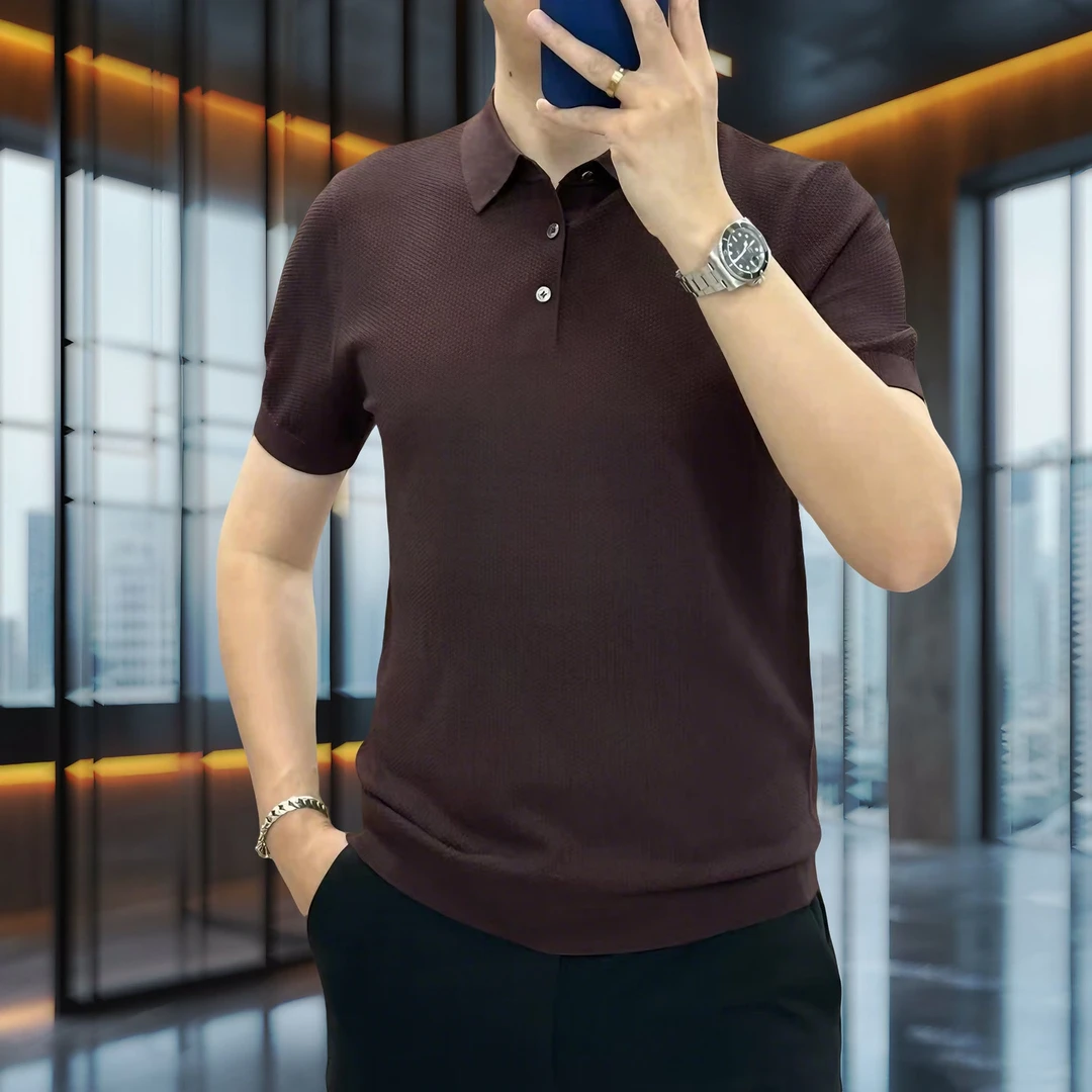 【专柜轻奢】时尚简约翻领POLO衫纯色商务休闲夏季针织短袖修身百搭