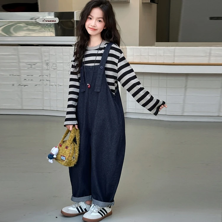 女童秋装背带裤套装2025新款洋气时髦女孩高级感阔腿裤春秋两件套