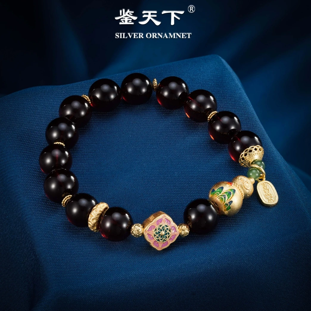 银镀金血珀串珠葫芦福禄手串06200530