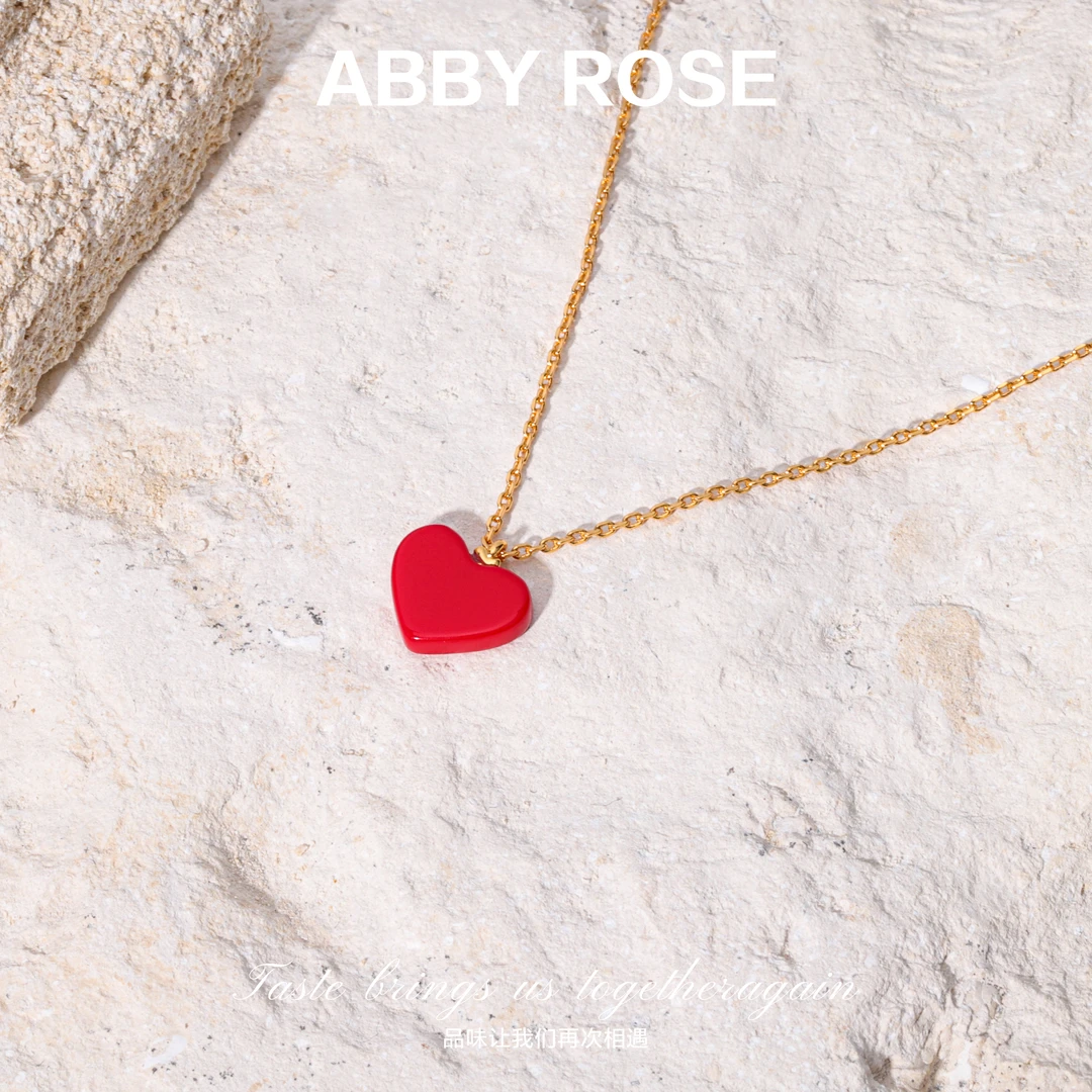 铜合金项链 ABBY ROSE轻奢小众设计感红色桃心吊坠项链128B3