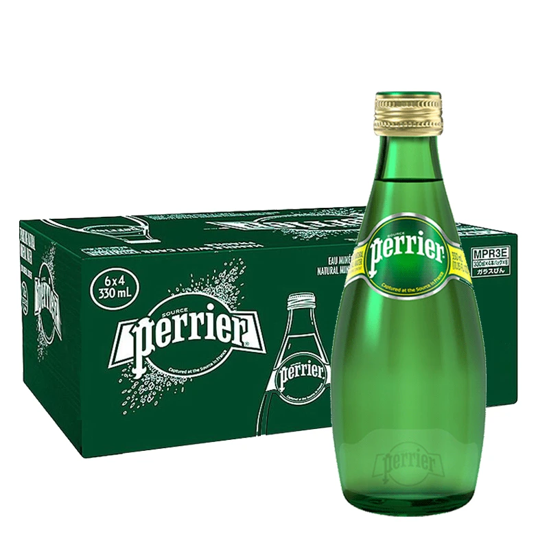 高端天然含气饮品多口味巴黎气泡水330ml*24瓶青柠柠檬玻璃瓶