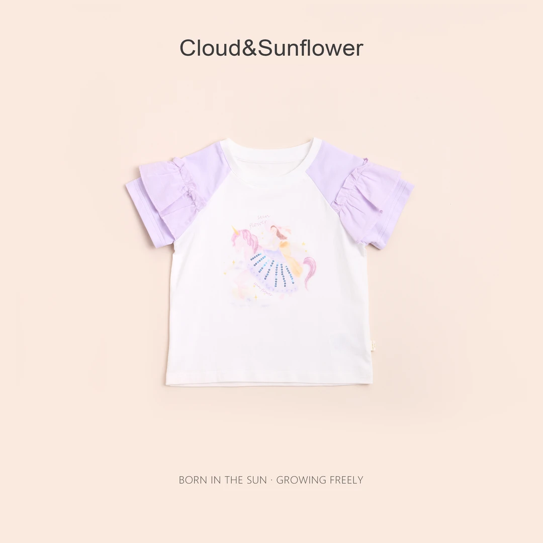 【云朵小葵】女童夏季插肩小马圆领休闲T恤1114149