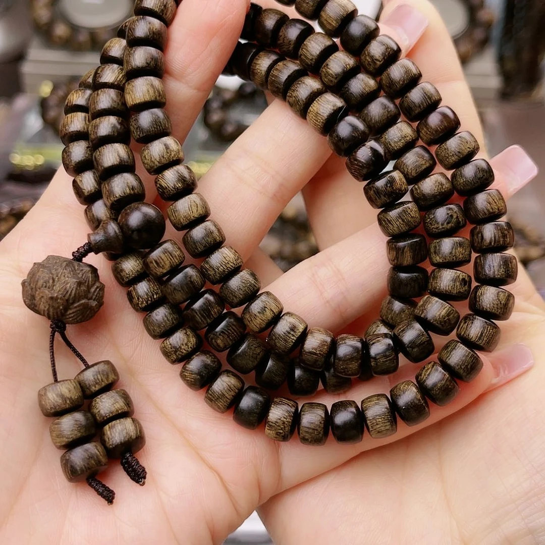 沉香手串越南芽庄老白棋玉化古董窖藏老料满留疤0.8