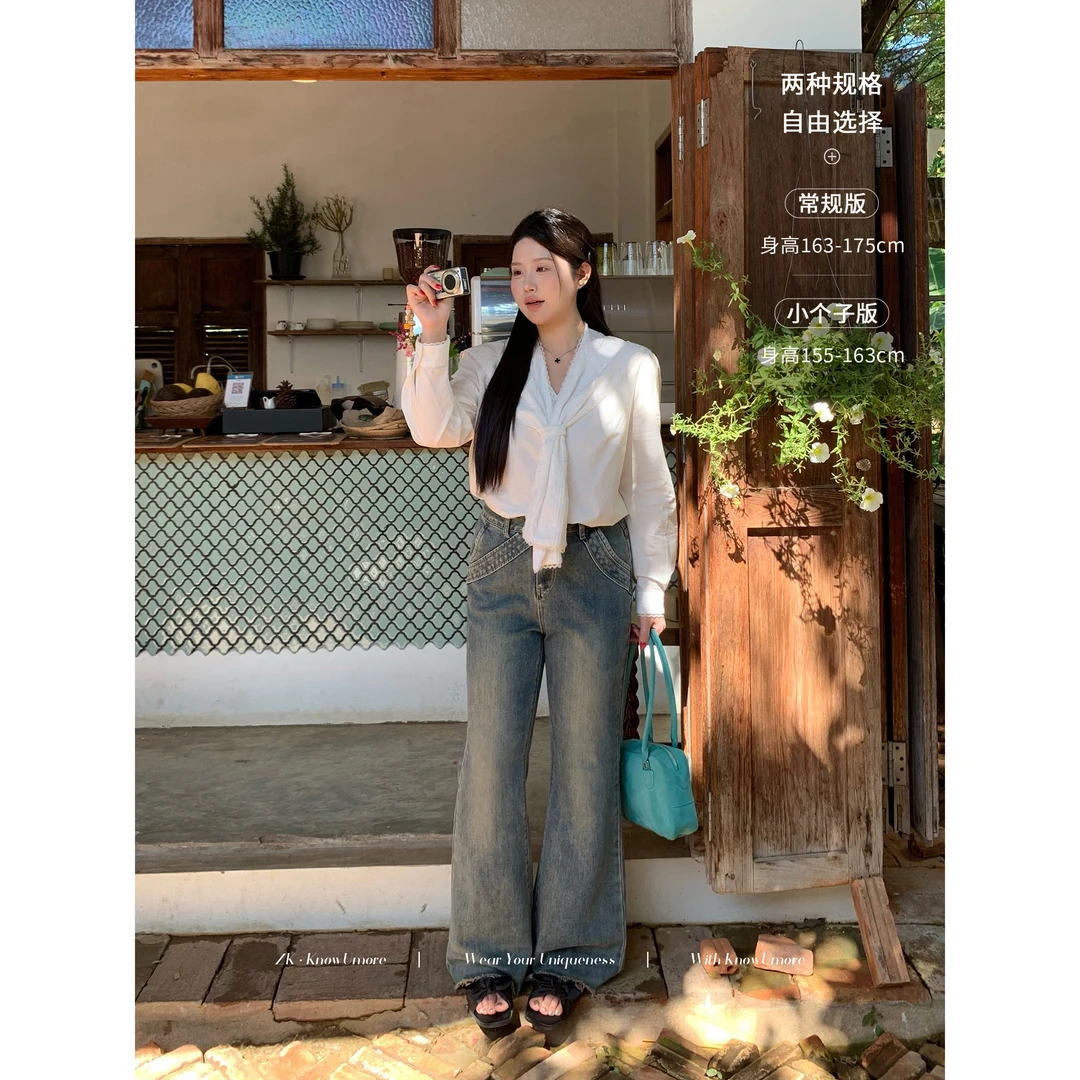 知葵微胖定制【微喇腿精】初春时尚气质高腰微喇牛仔裤女12244N6871