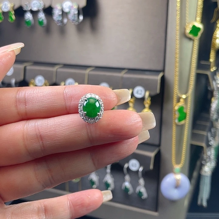 幽***语翡翠银S925镶嵌耳饰翡翠