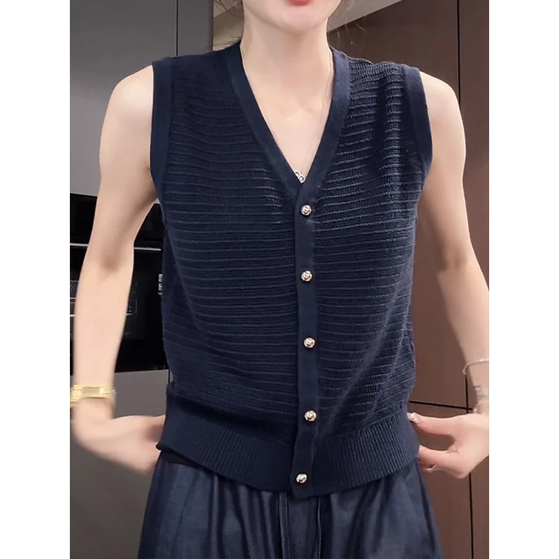 小香风V领无袖针织衫女2025夏季新款爆款百搭时尚设计感马甲上衣