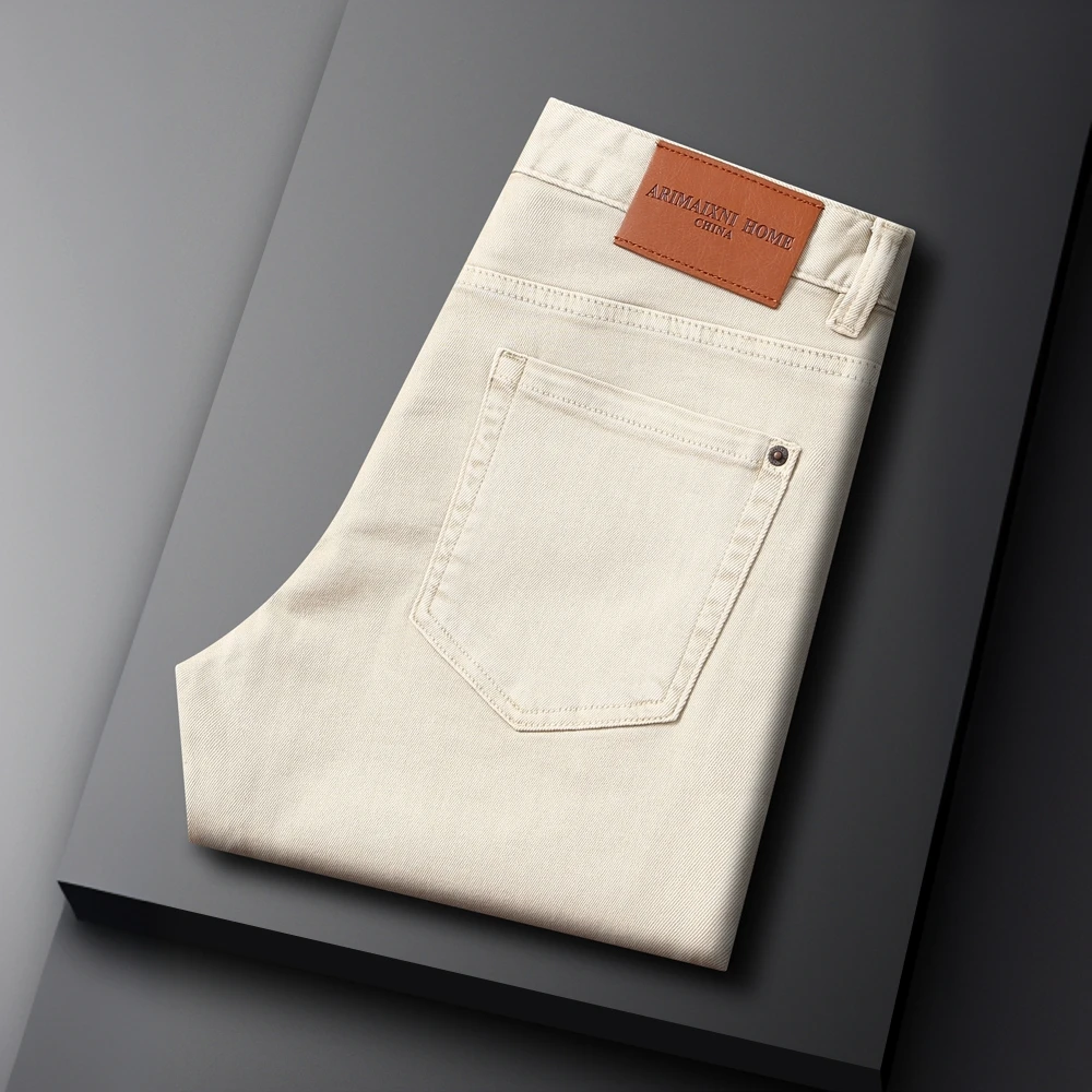 巴韦那奇夏新款浅卡其色牛仔裤弹力修身九分简约潮流休闲百搭长裤