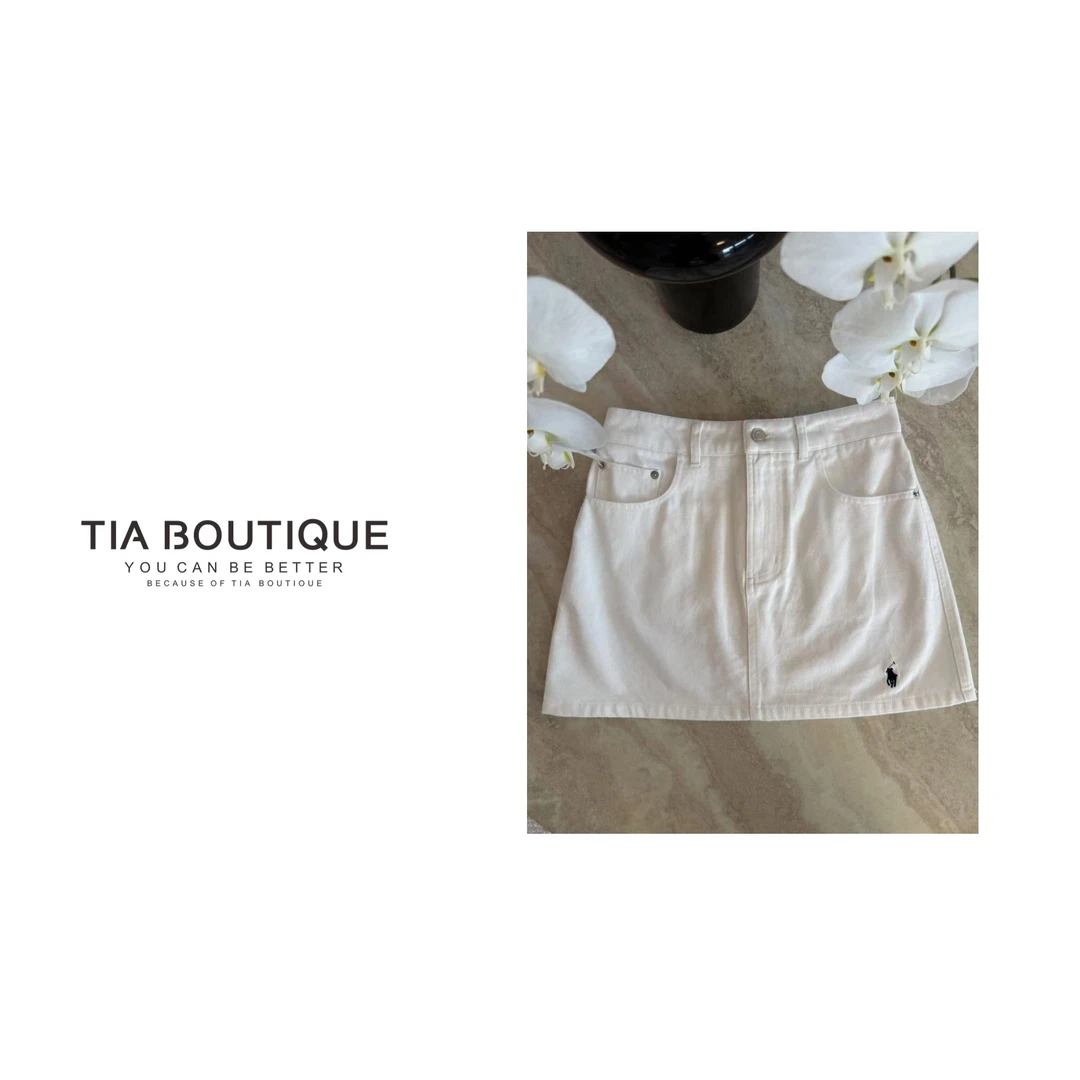 【拉夫白牛】春夏新拉夫顶版老钱风千金必入刺绣标白牛仔短裙KZ0054