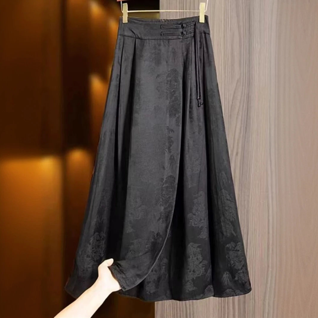 【F919】高腰中腰不褪色半身裙国风复古显瘦气质拼接宽松重工百搭