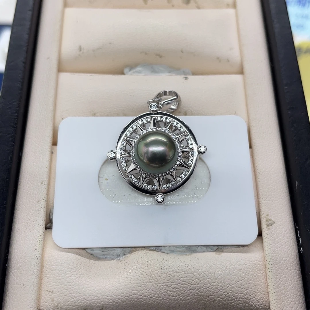 颈饰银S925镶嵌海水珍珠绿色流转星空万能扣吊坠