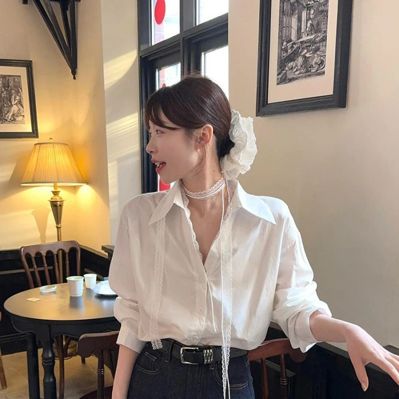 氛围感蕾丝飘带长条丝巾2025爆款时尚潮流锁骨颈带项链叠戴choker