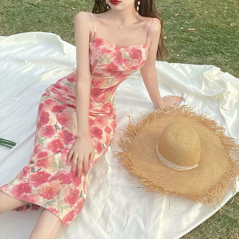 吊带碎花连衣裙夏季2024新款修身气质裙子御姐轻熟风法式中长裙