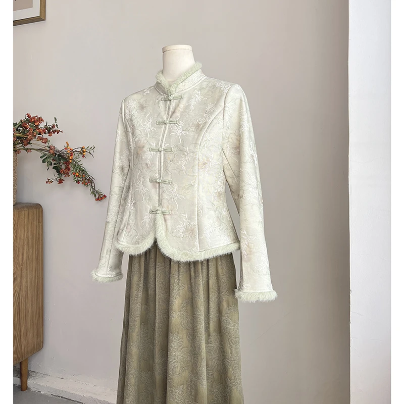 4215《青鸾萦篱落》原创气质毛领加绒收腰衬衫精致气质显瘦上衣