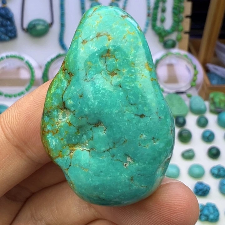 云盖高瓷蓝绿水草纹随型吊坠