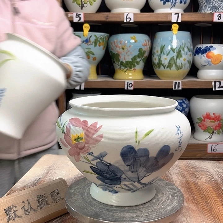 陶高20口20青花荷花陶瓷