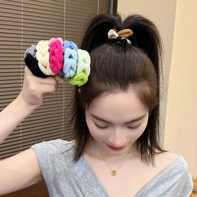 韩版加粗高弹力彩色编织发圈多巴胺蝴蝶结耐用不伤发头绳diy组合