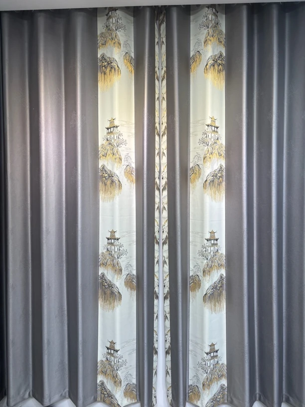 水墨兰亭高端刺绣提花无缝拼接客厅卧室别墅窗帘