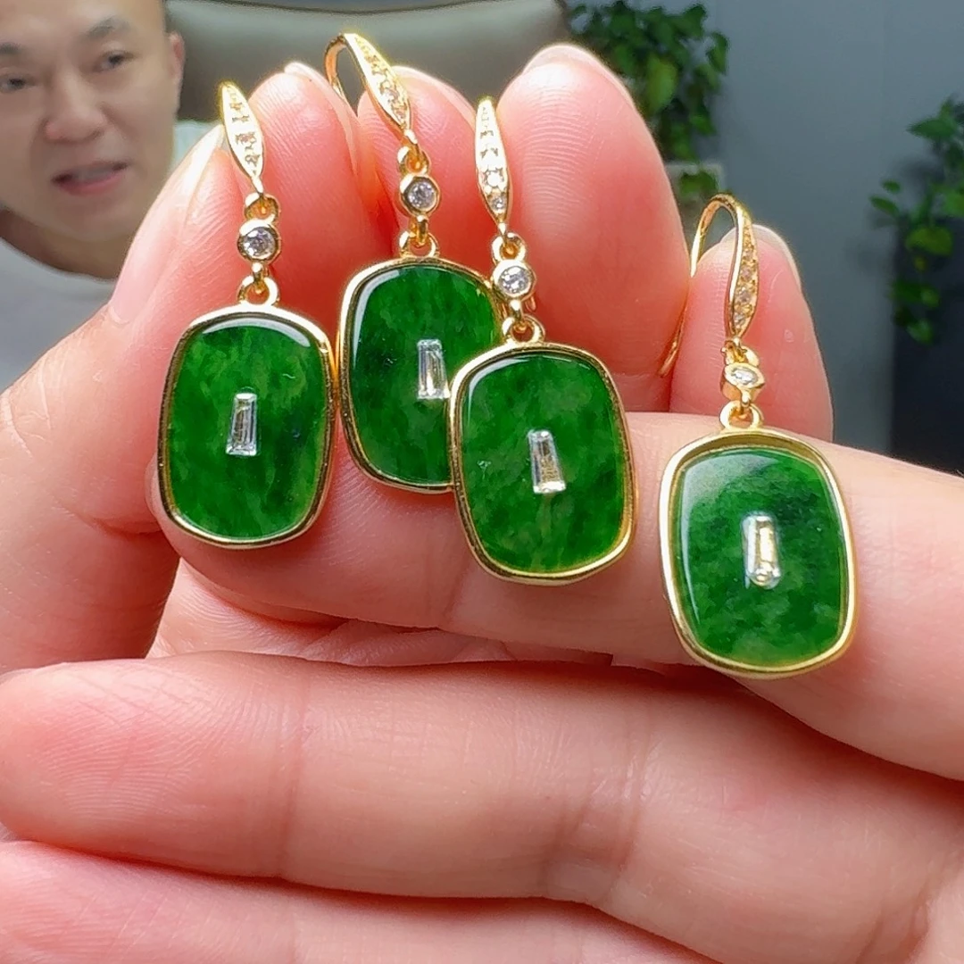 银S925镶嵌翡翠耳饰多样性发货其一