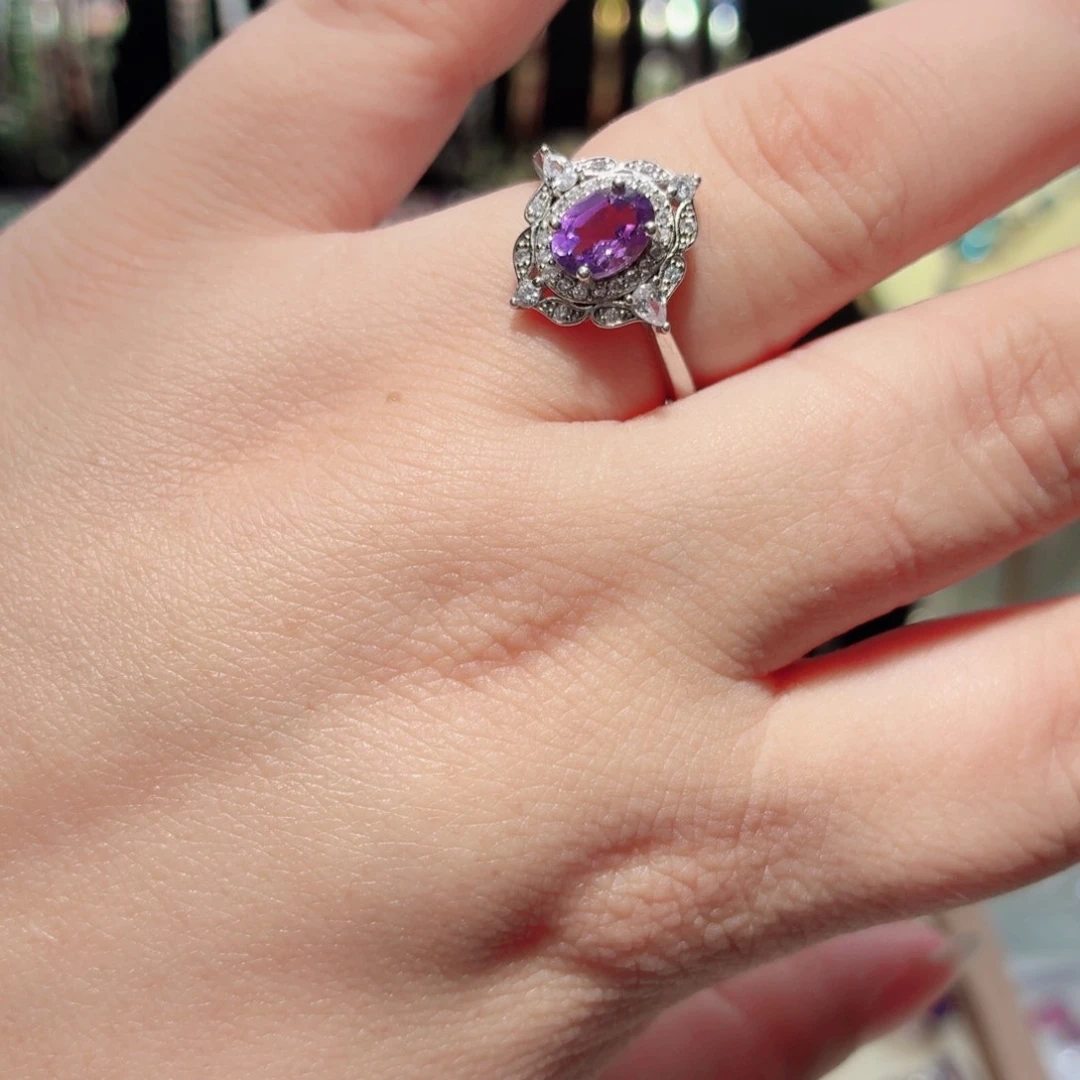 紫晶戒指银S925镶嵌