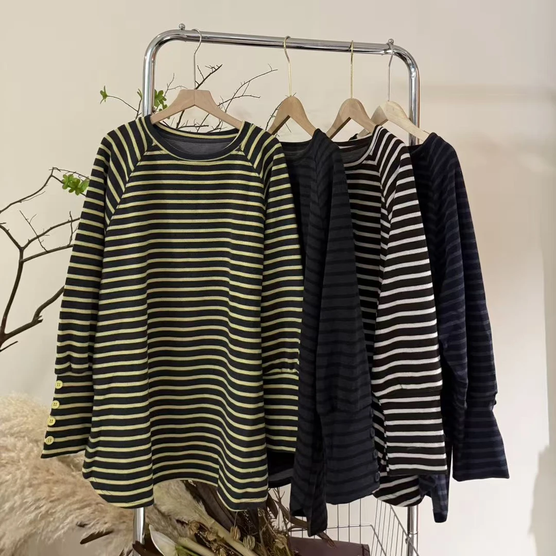 [麦霓定制]圆领条纹袖口扣子设计感加厚上衣2605