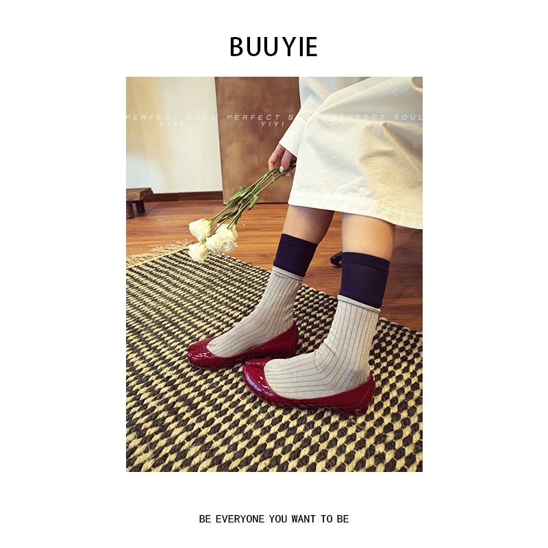 BUUYIE 25SS【静谧】松弛感百搭质感灰色堆堆袜 250473