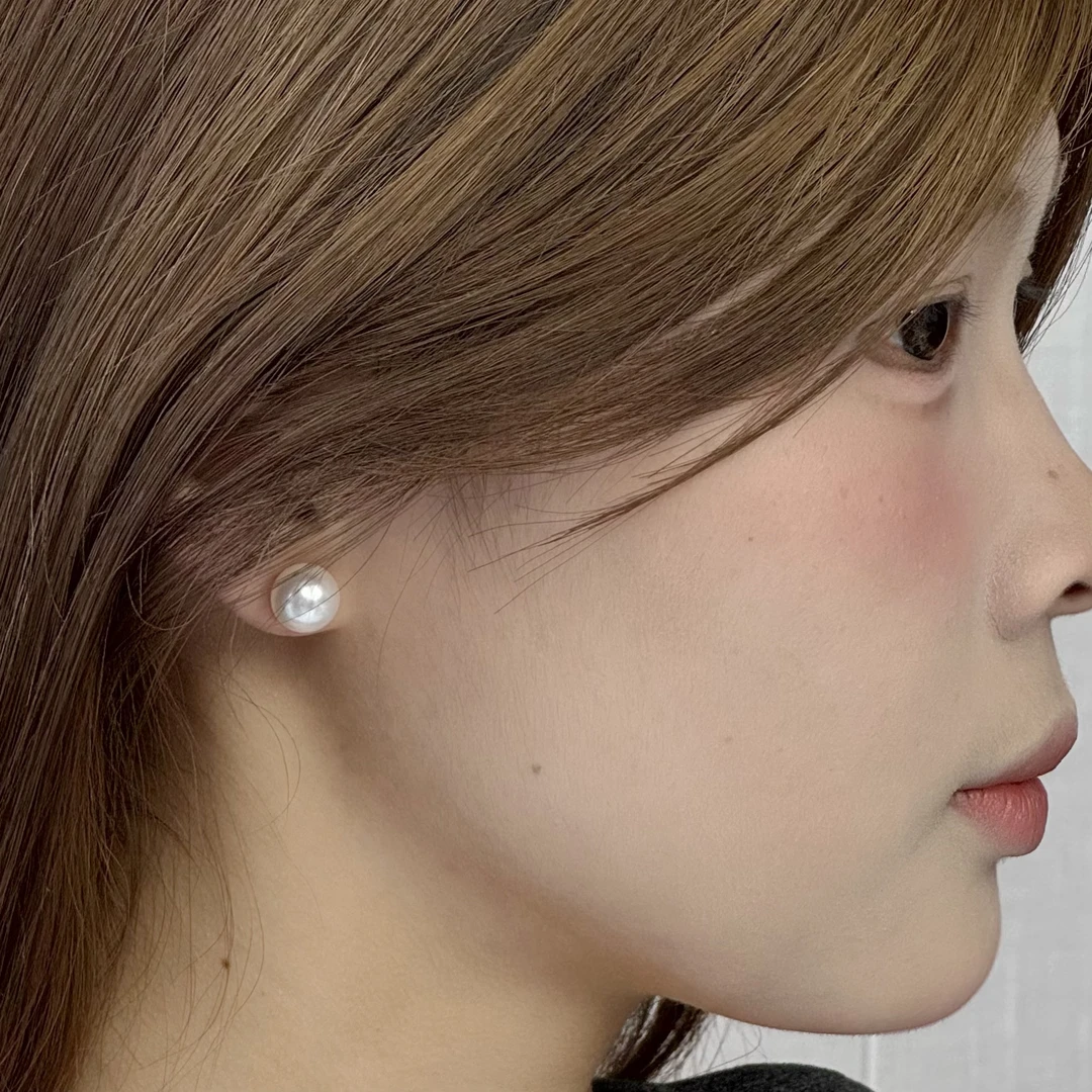 BG680 银S925 淡水珍珠 9-10MM白色素耳钉