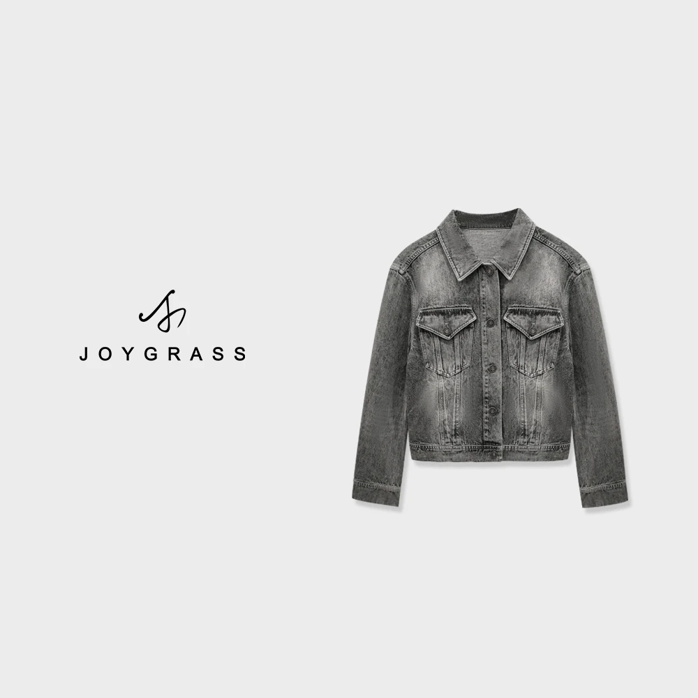 JOYGRASS(乔伊)休闲百搭女士复古水洗衬衫C-03689