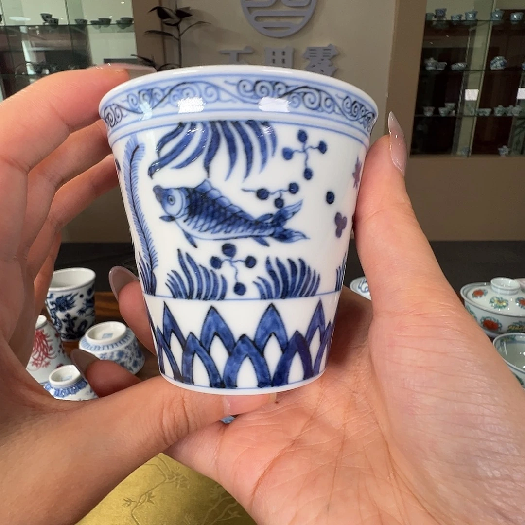 手绘鱼藻纹可乐杯
