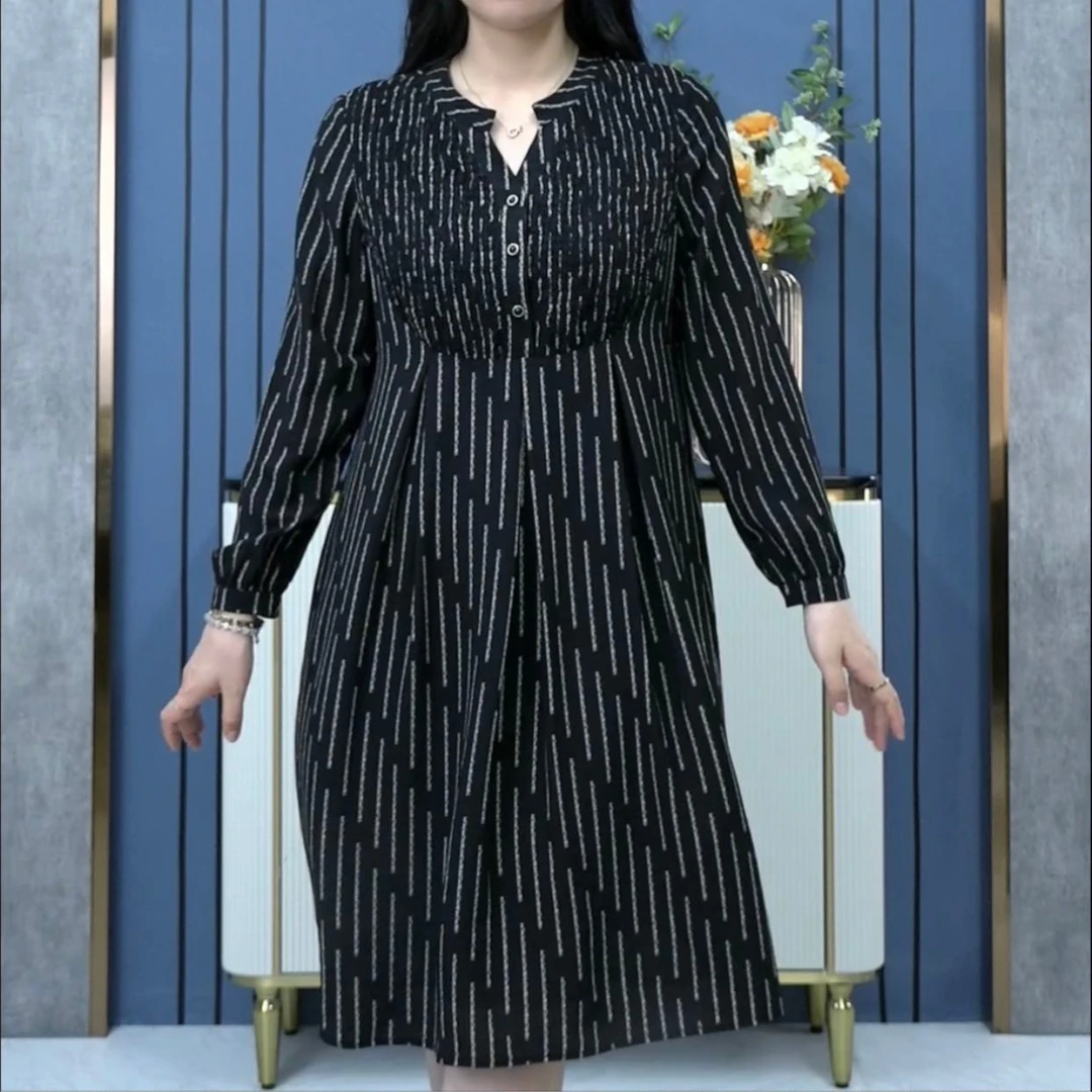 木棉林条纹衬衫收腰连衣裙ZB4262