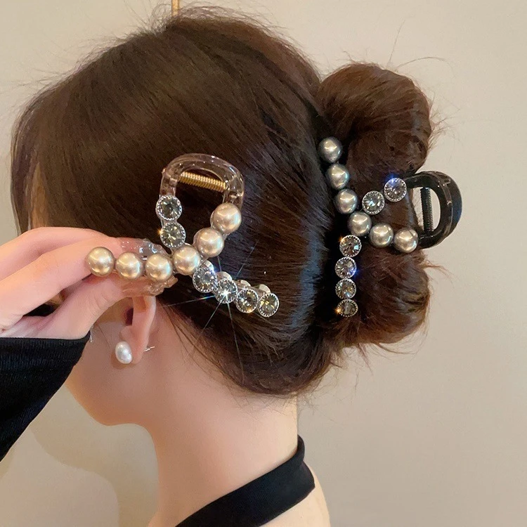 轻奢气质闪钻灰色鲨鱼夹精致简约抓夹后脑勺发抓优雅盘发头饰发卡