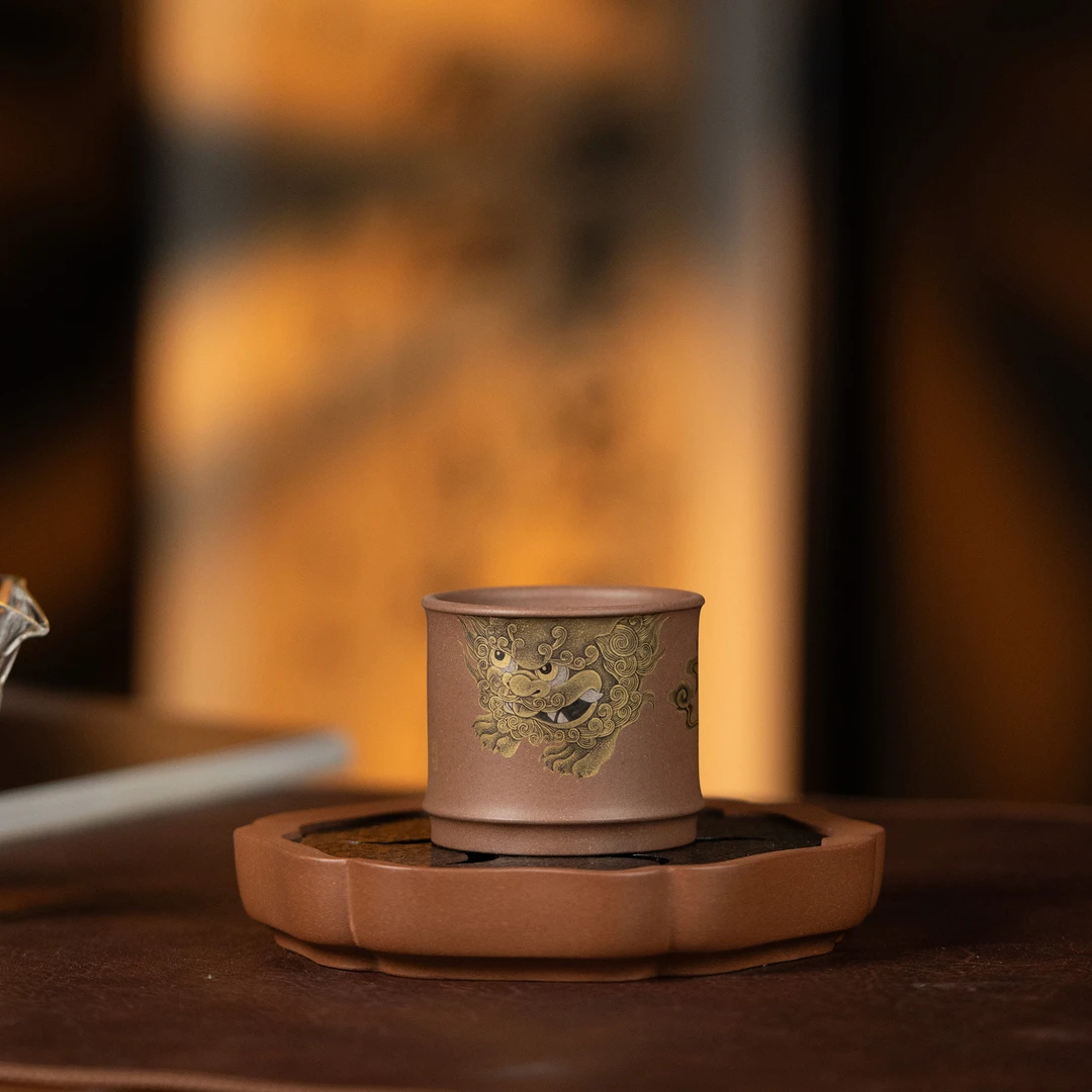 【利贞l如意竹节杯】蕴金阁制 原矿段泥 约110cc 紫砂主人杯茶具