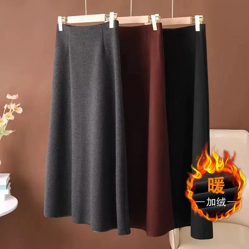 高品质醋酸羊.毛半身裙2025新款加绒加厚高腰显瘦气质大摆半身裙
