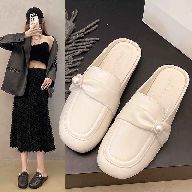 【几乐福】2025新款时尚穆勒珍珠拖鞋女外穿舒适懒人凉拖休闲平底