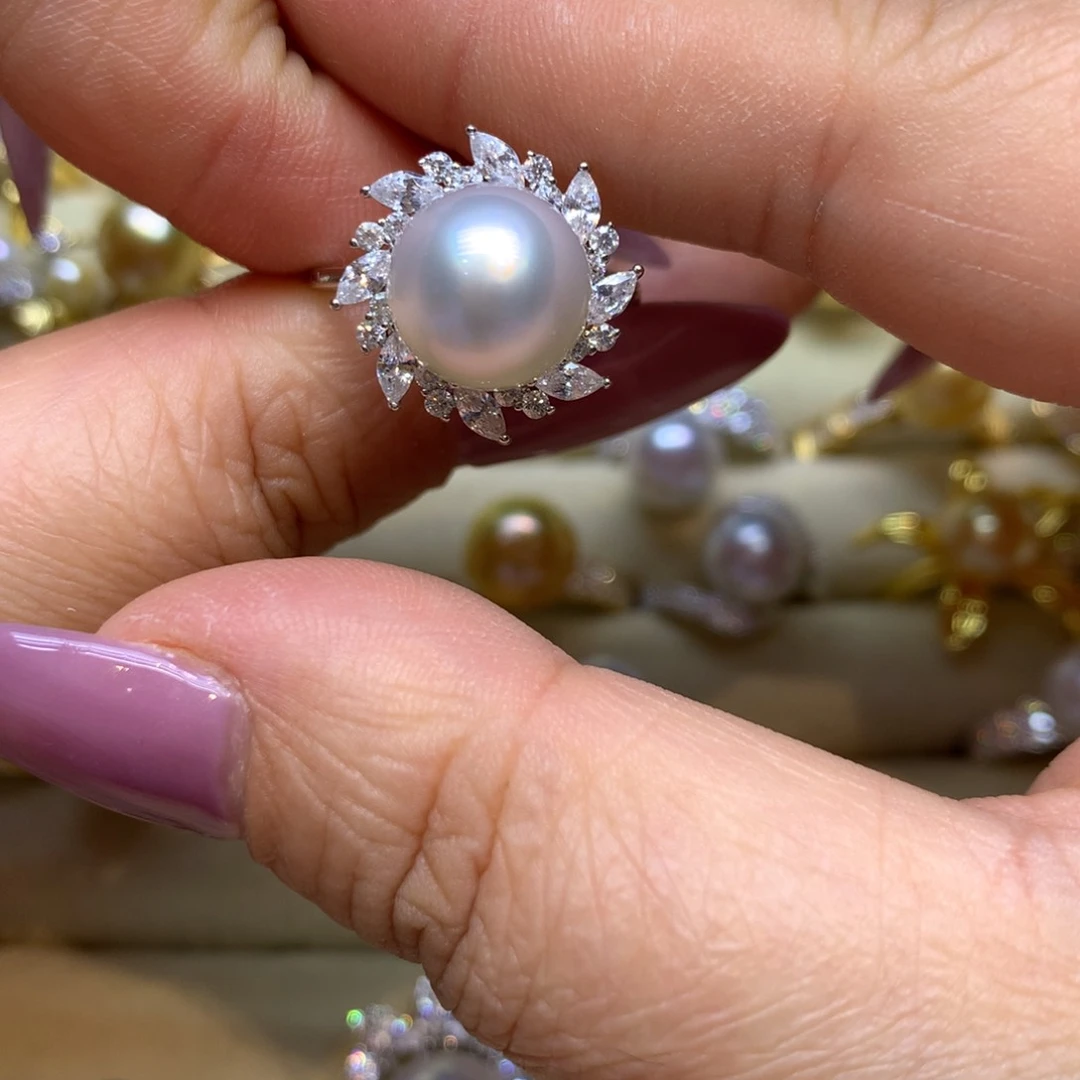 银S925镶嵌戒指海水珍珠