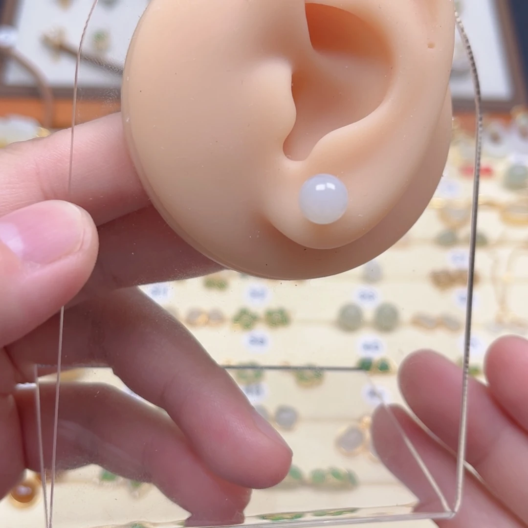 和田玉银S925镶嵌耳饰