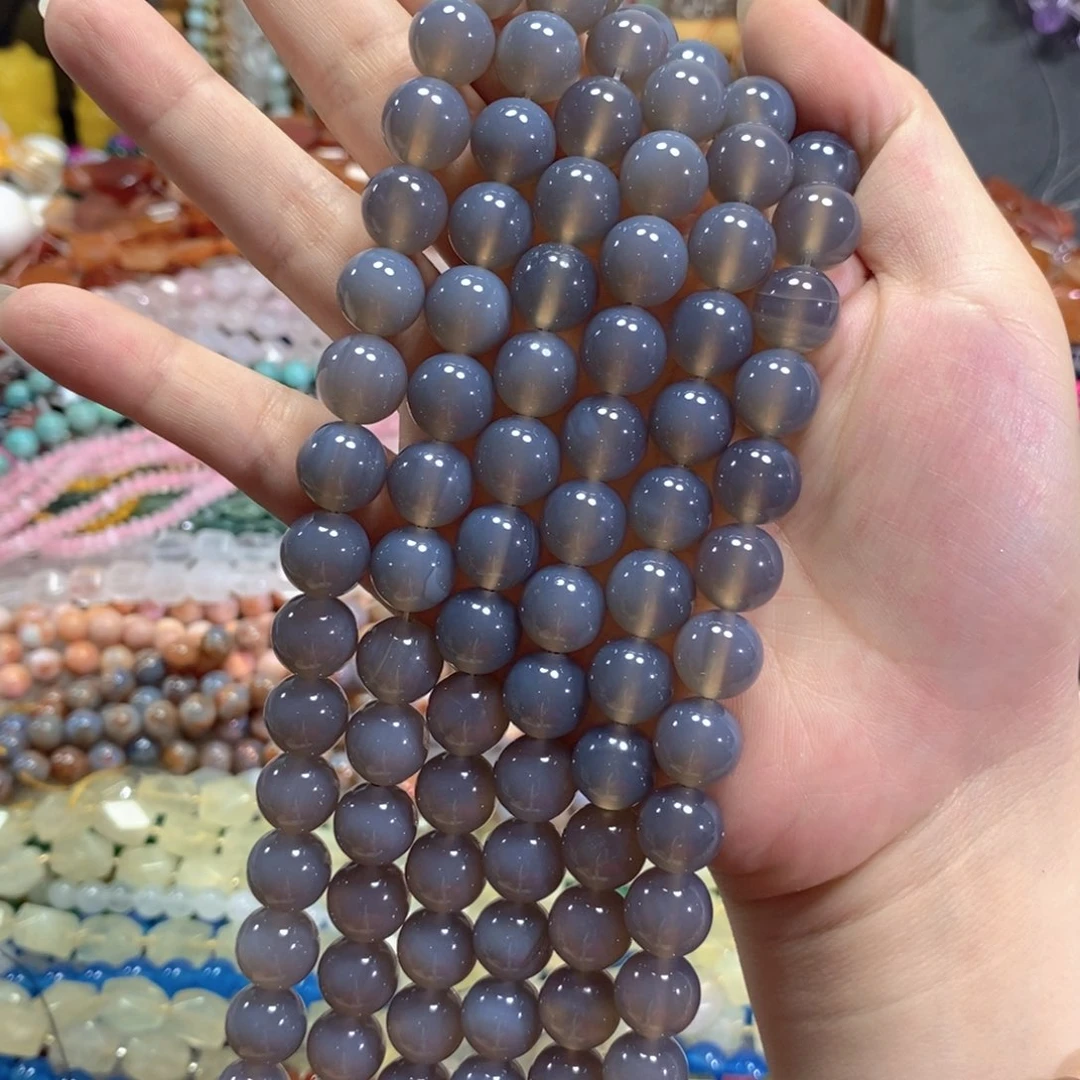 玛瑙/玉髓未镶嵌珠宝半成品灰玛瑙一条卡12mm