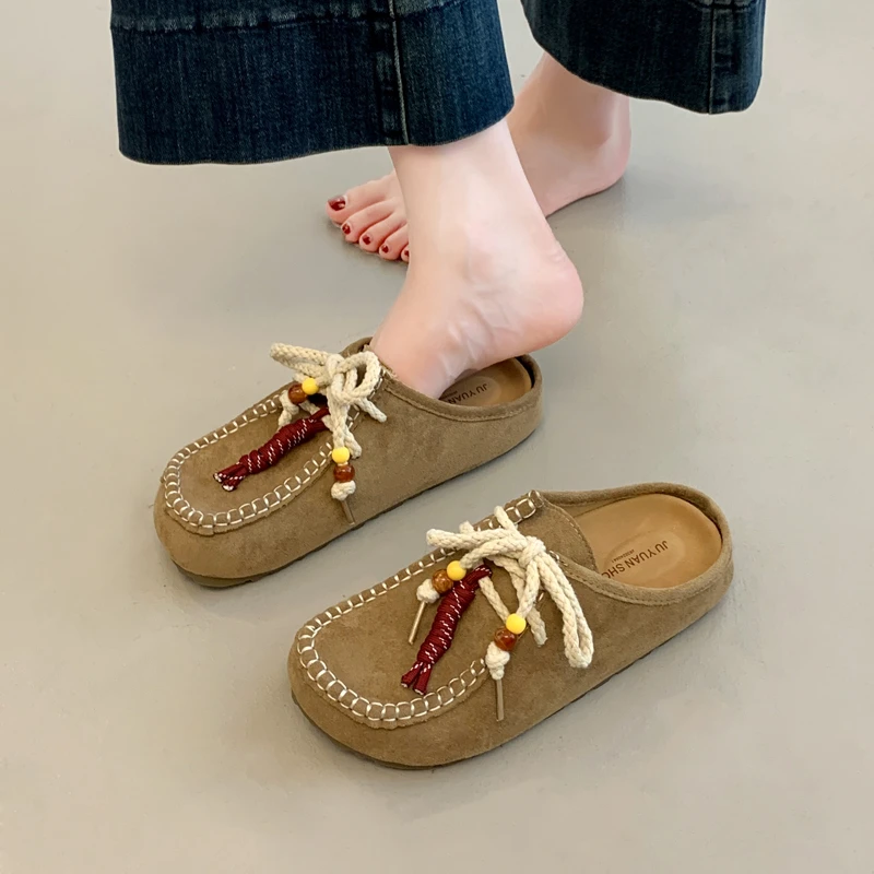 复古穆勒勃肯鞋女厚底2025秋季新款袋鼠鞋一脚蹬包头半拖鞋博肯鞋