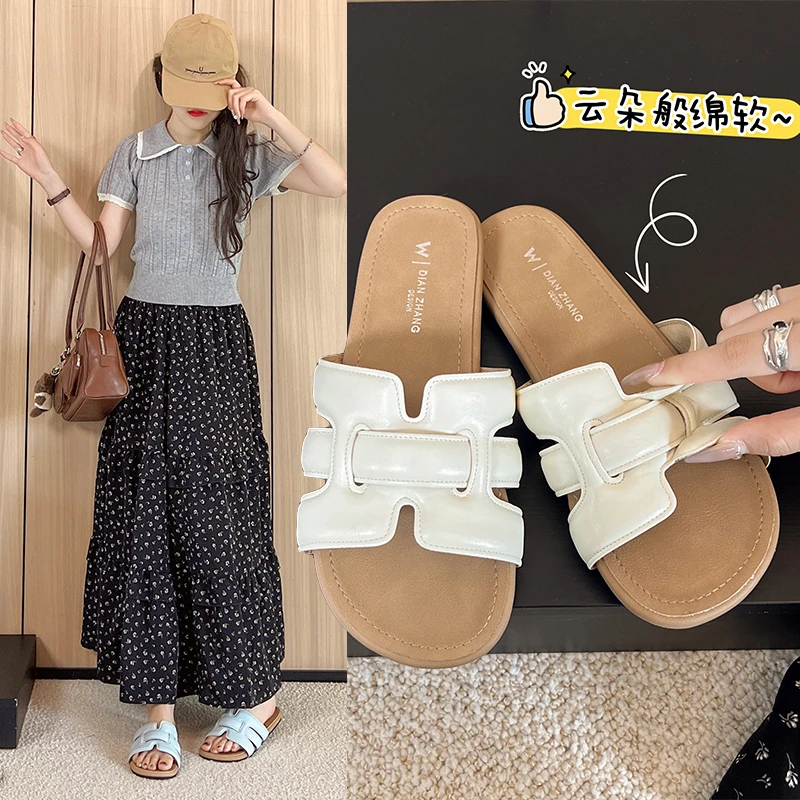低跟一字拖2025夏季平底韩版休闲风软底时尚幂式穿搭国风云朵