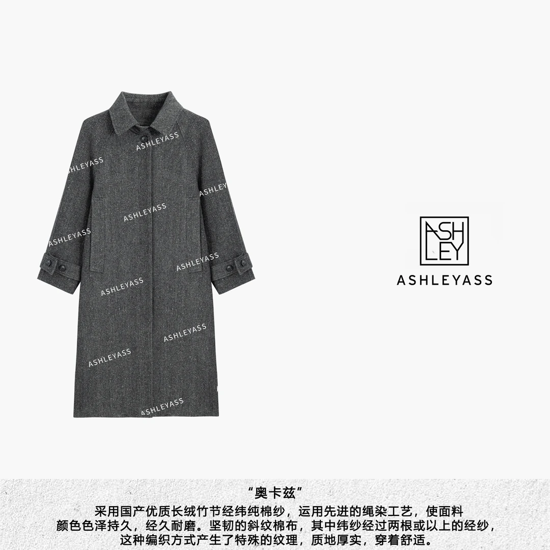 【ASHLEYASS】“奥卡兹”高领气质大口袋设计时尚长款大衣LSS241418Y
