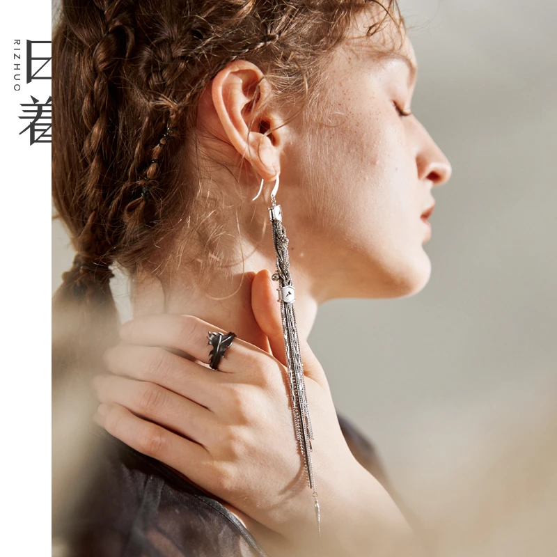 足银皮质耳饰 日着寻径银流苏编织耳坠2025年新款独特原创高级小