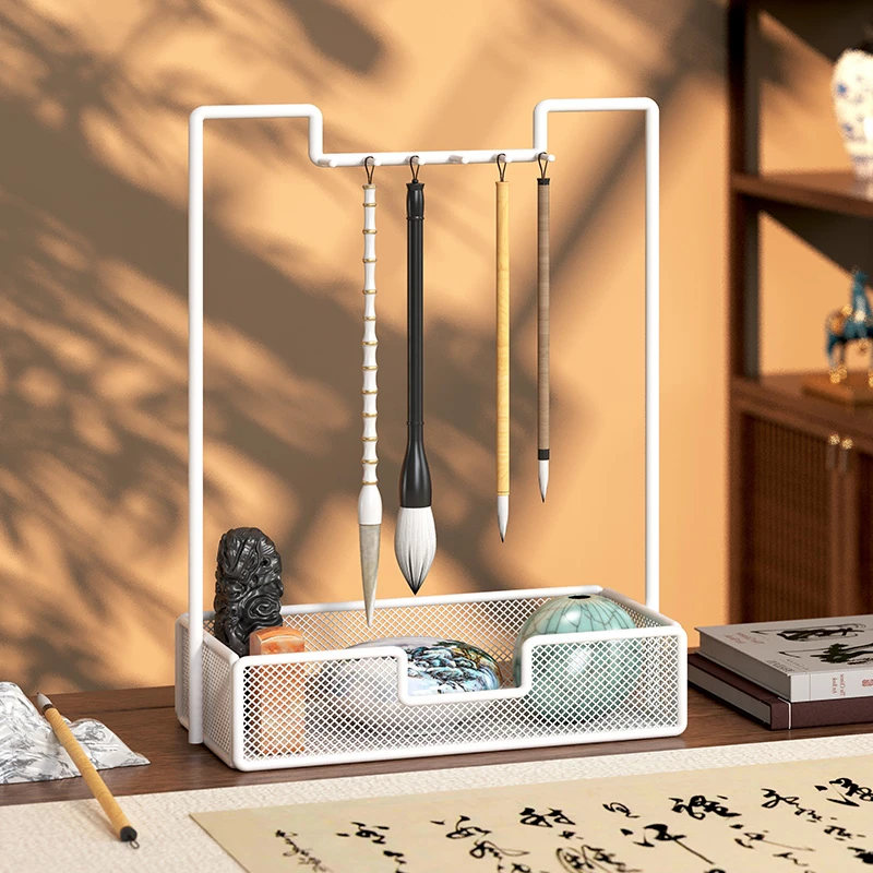 铁艺毛笔挂架书桌书法工具收纳置物架多功能支架墨水砚台整理支架