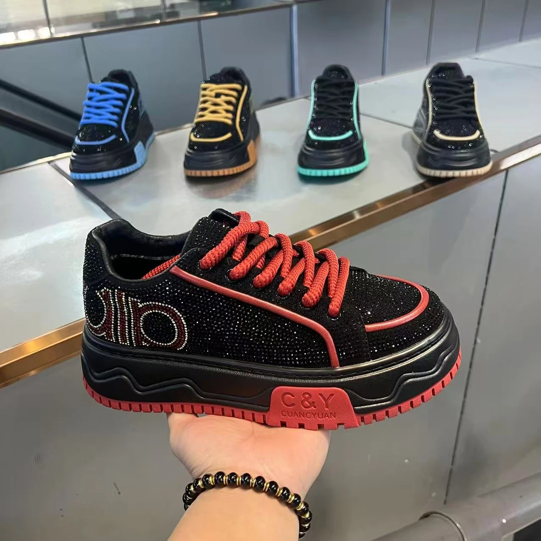 2025秋季新款手工烫钻厚底舒适增高百搭潮流个性休闲男鞋（皮鞋码）