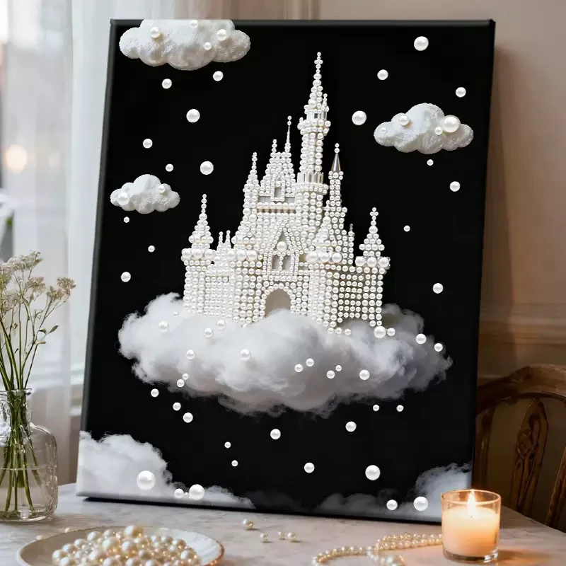 天空城堡珍珠画带框解压手工diy点钻石画龙凤呈祥五福财神装饰画